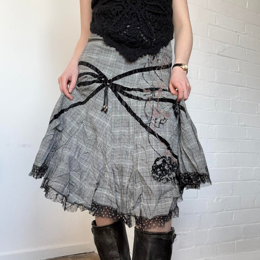 Grey and Black Plaid Grunge Skirt