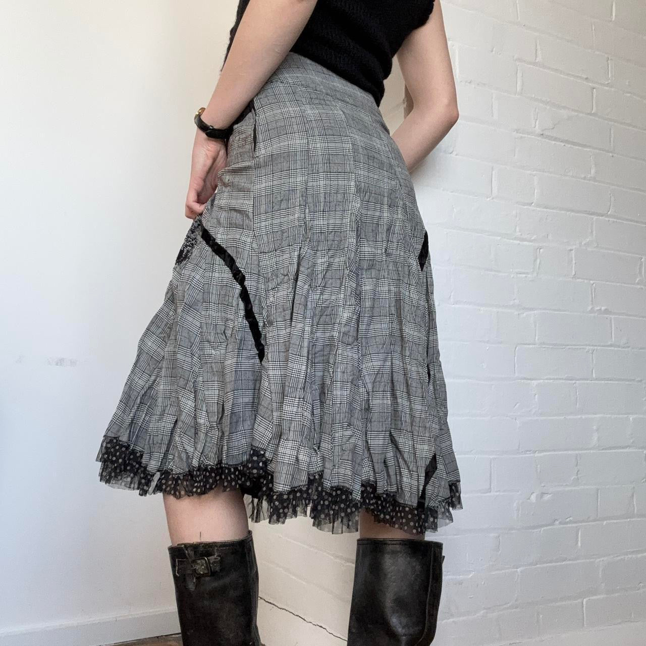Grey and Black Plaid Grunge Skirt