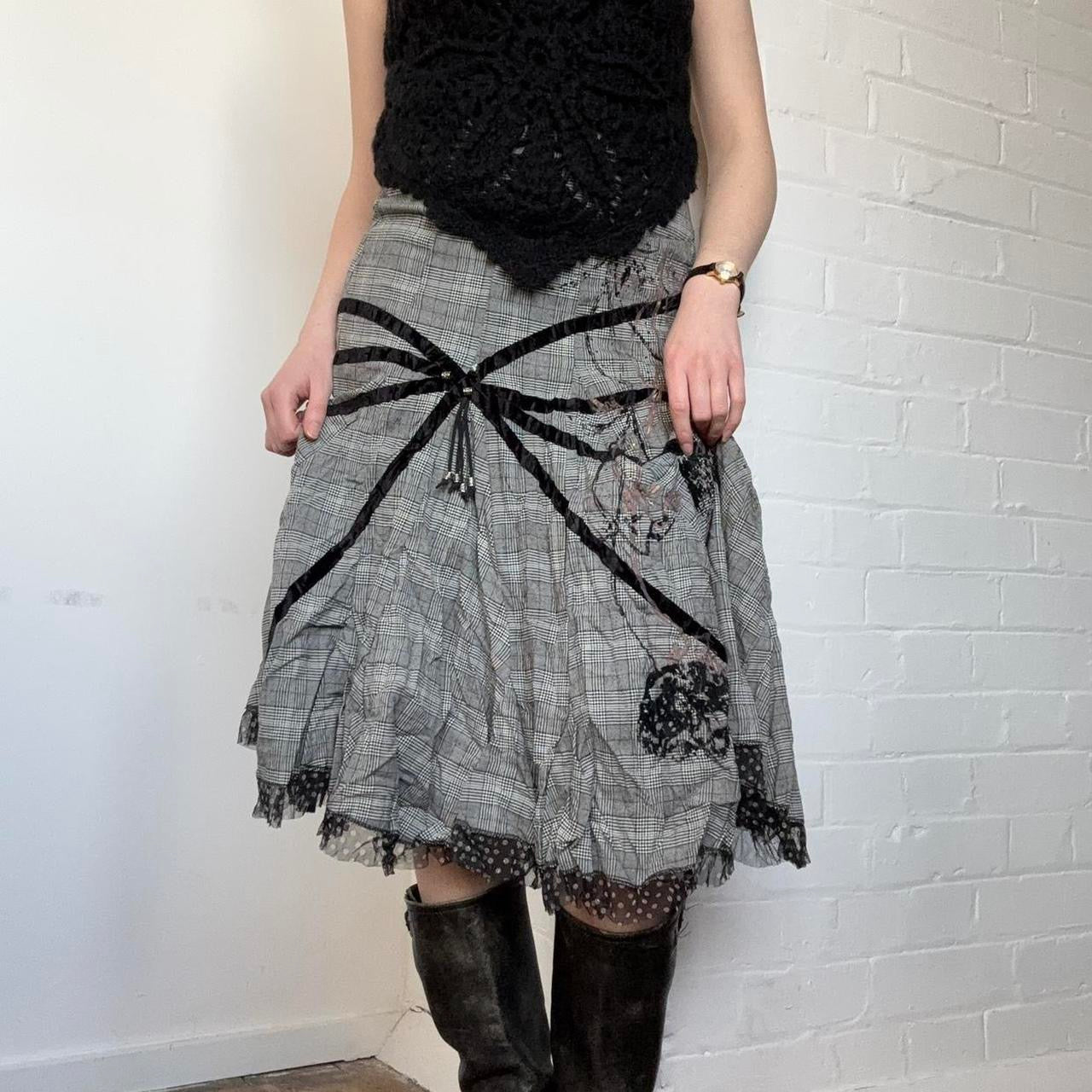 Grey and Black Plaid Grunge Skirt