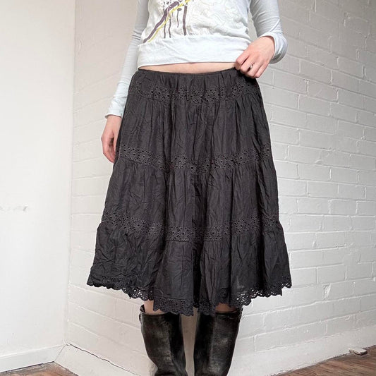 Black Broderie Midi Skirt