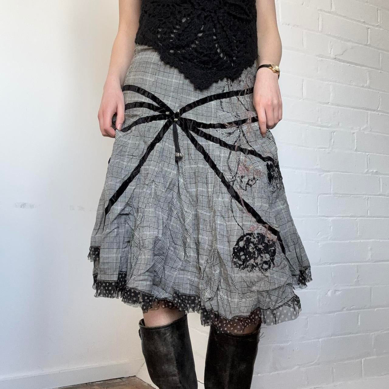 Grey and Black Plaid Grunge Skirt