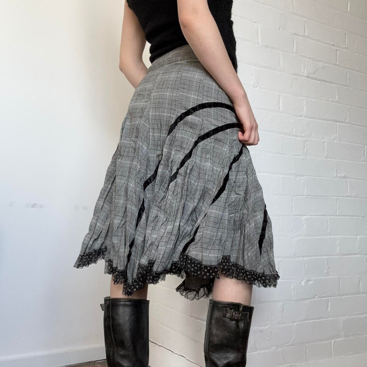 Grey and Black Plaid Grunge Skirt