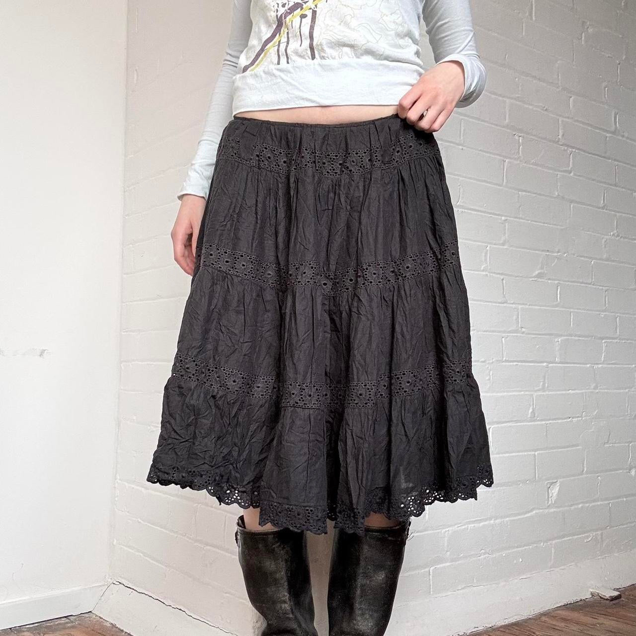 Black Broderie Midi Skirt