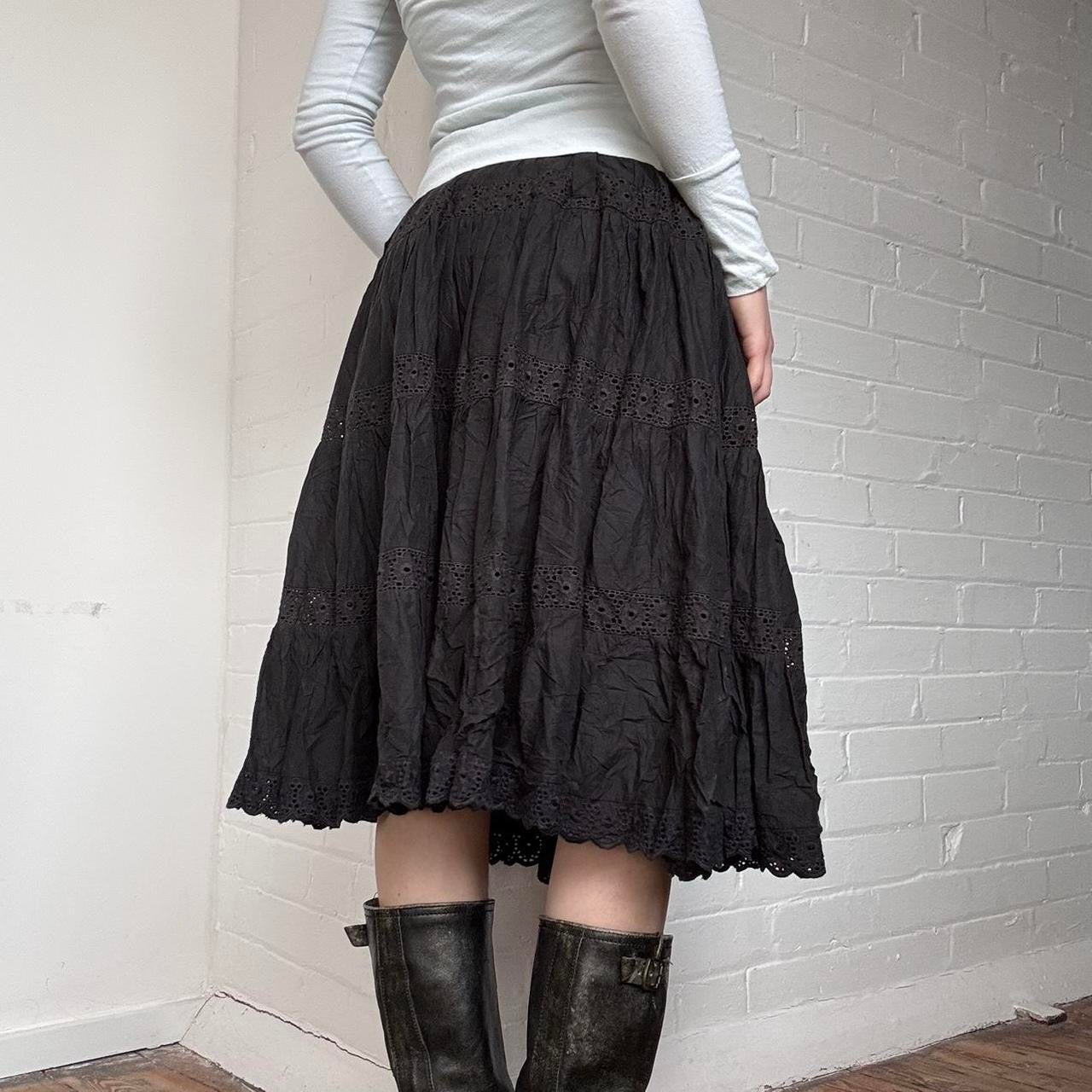 Black Broderie Midi Skirt