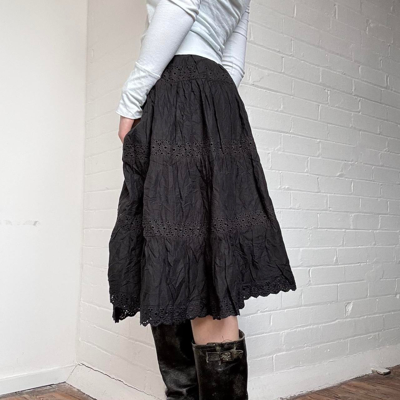 Black Broderie Midi Skirt