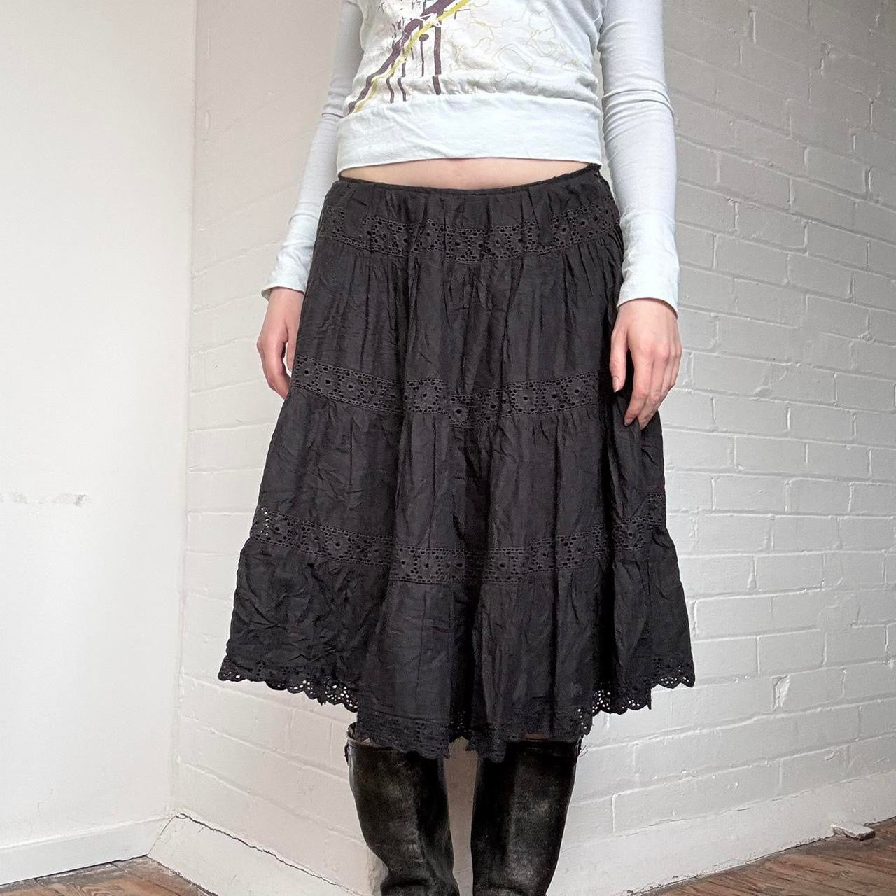 Black Broderie Midi Skirt