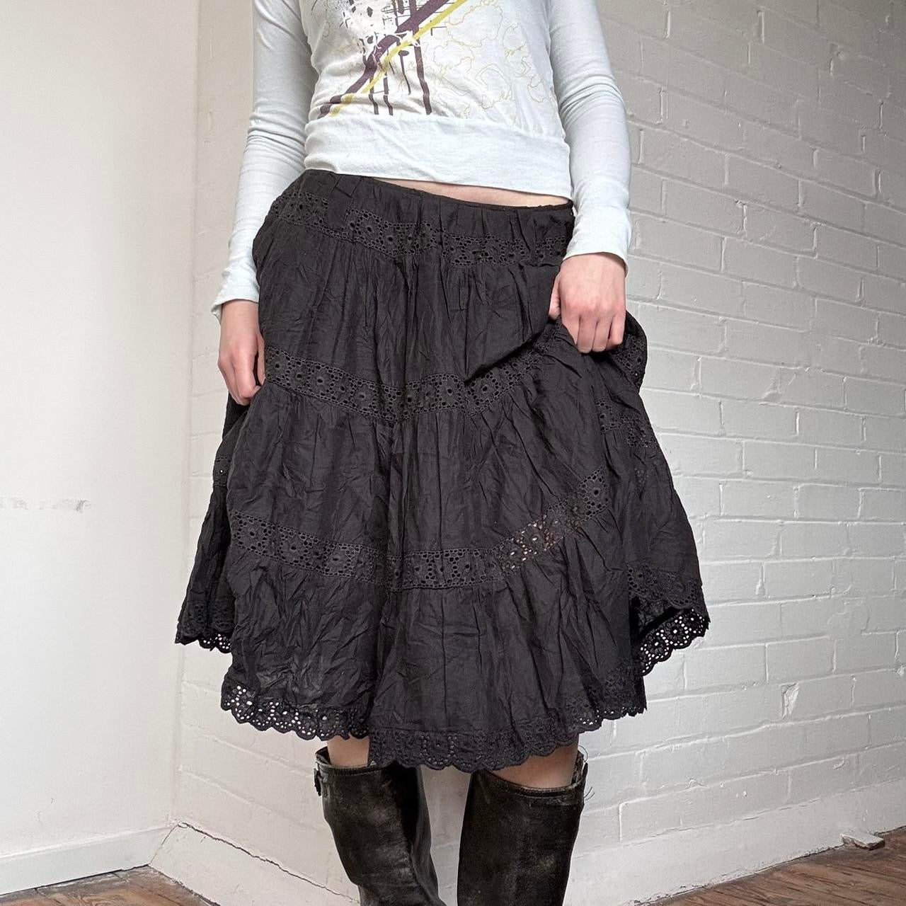 Black Broderie Midi Skirt